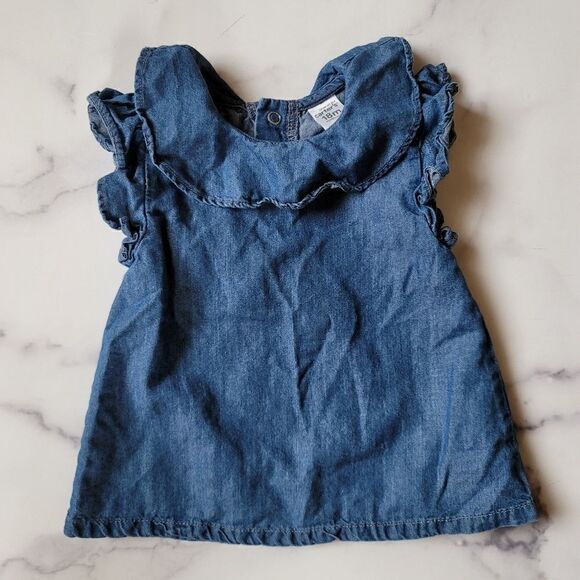 Carters 18 month cotton blue chambray denim top collared ruffle short sleeve - Picture 1 of 5